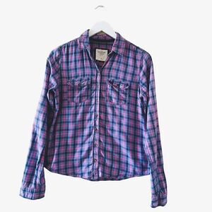 Abercombie & Fitch Plaid Pink Blue Long Sleeves Button Down Cotton Size M